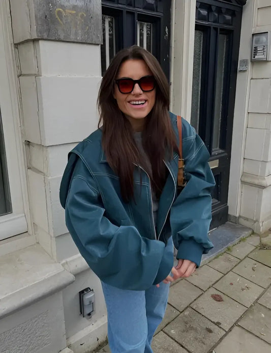 Miejska skórzana kurtka oversize