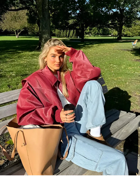 Miejska skórzana kurtka oversize